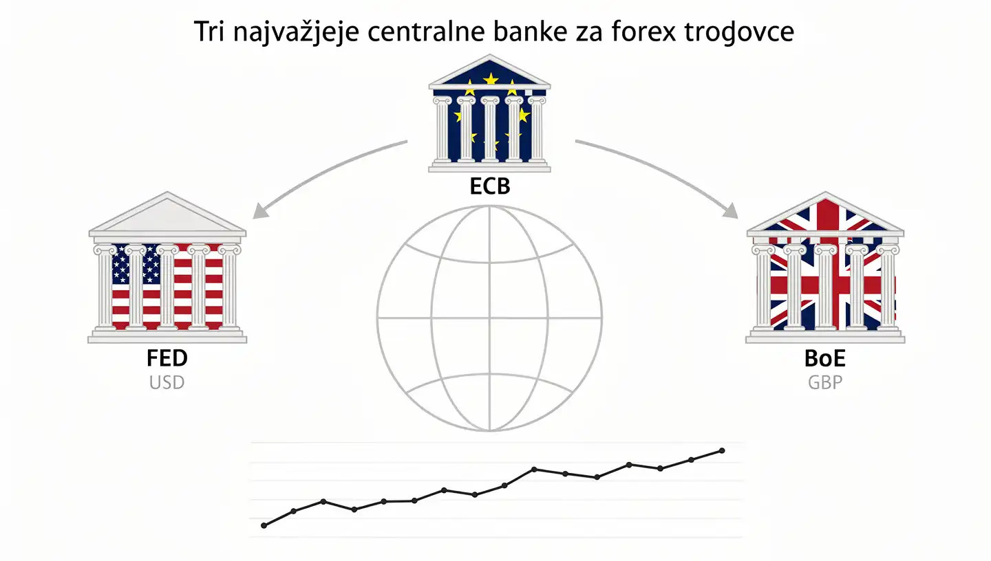 Tri najvažnije centralne banke za forex trgovce